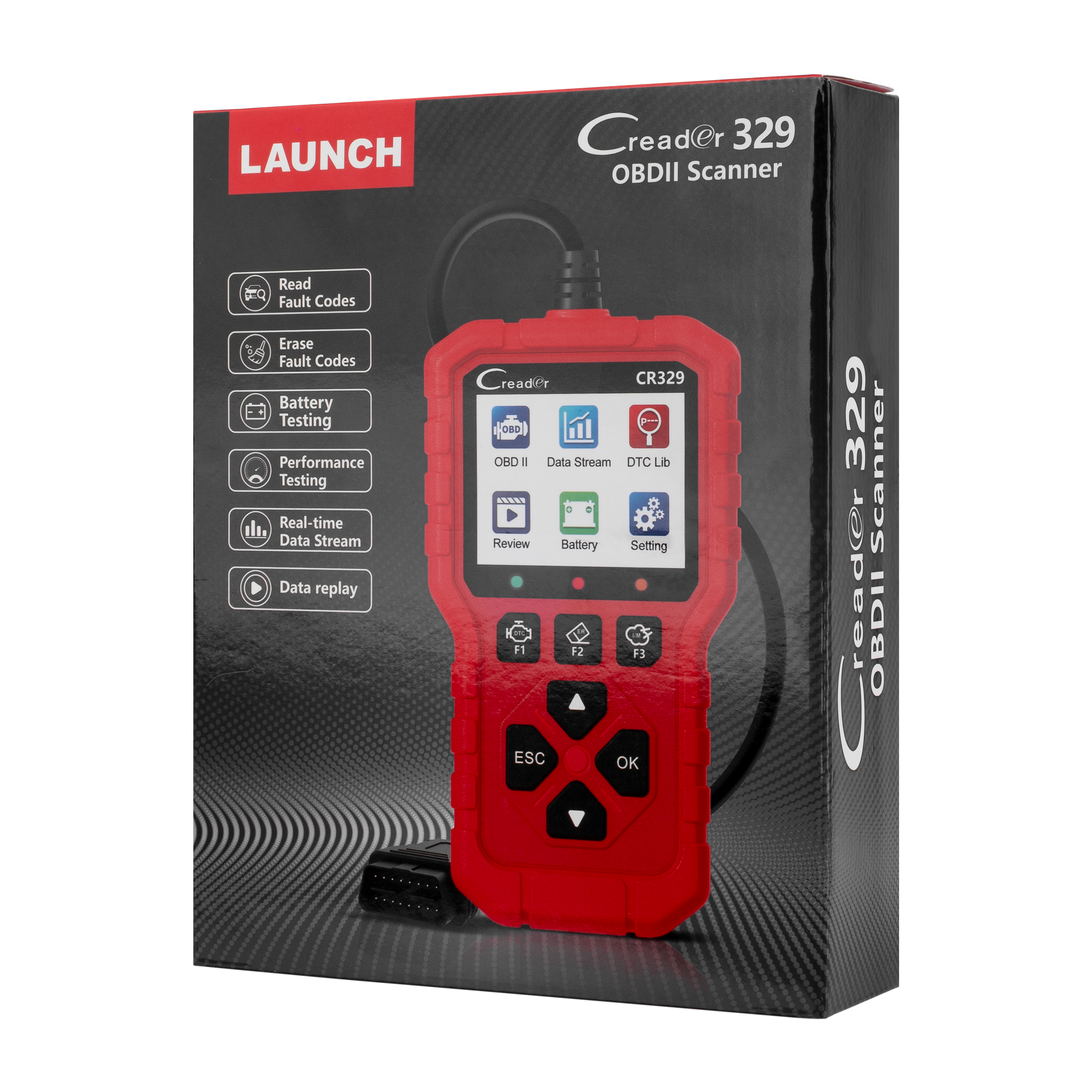 LAUNCH CR329 OBD2 Diagnosis | Maquina Diagnosis Coche Multimarca (Rojo) Analizador Motor | Test Batería, Diagnostica fallos Check Engine al instante | Datos en tiempo real | Para coches 1996-2026