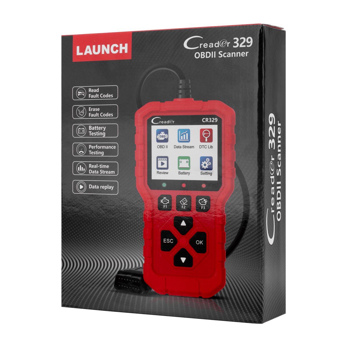 LAUNCH CR329 OBD2 Diagnosis | Maquina Diagnosis Coche Multimarca (Rojo) Analizador Motor | Test Batería, Diagnostica fallos Check Engine al instante | Datos en tiempo real | Para coches 1996-2026