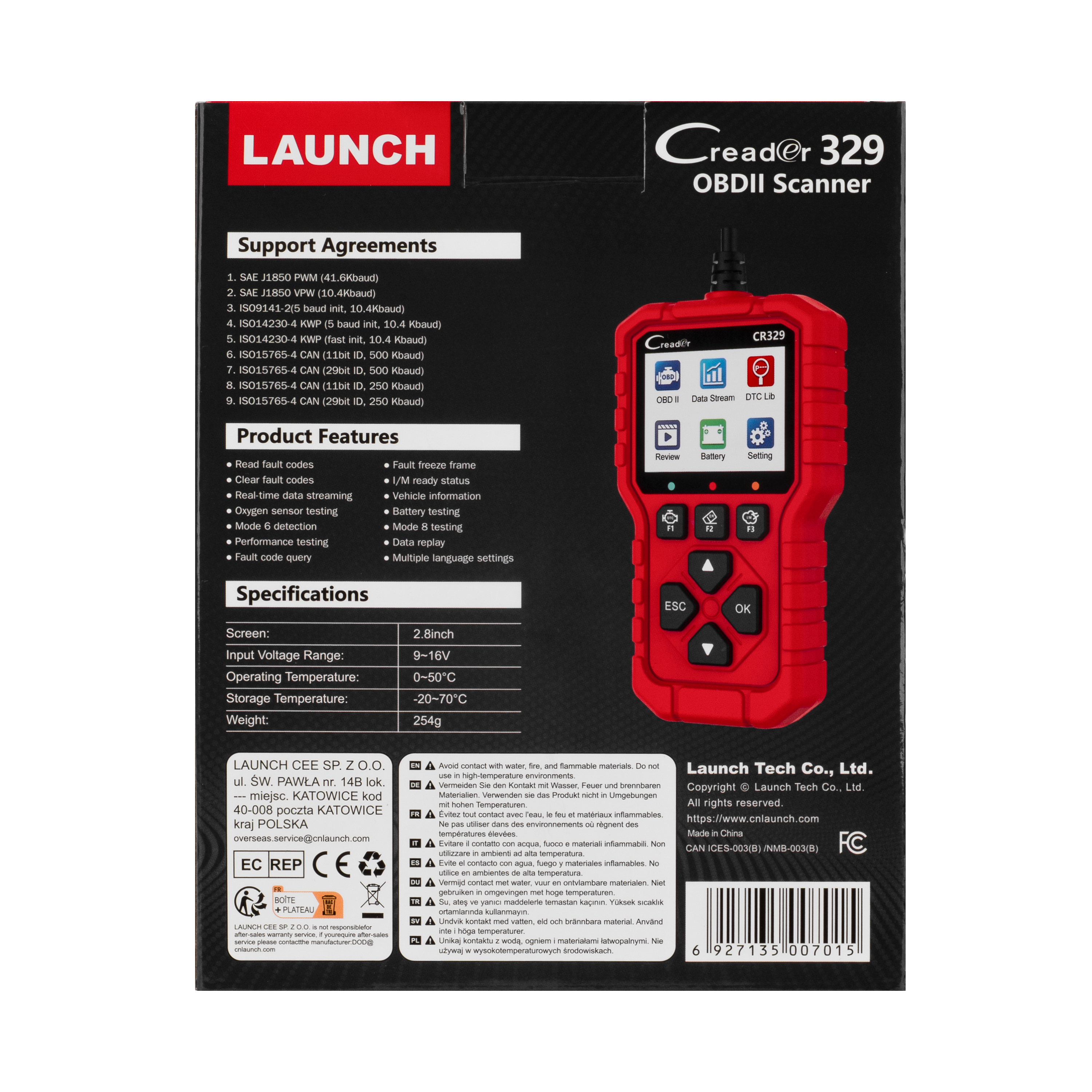 LAUNCH CR329 OBD2 Diagnosis | Maquina Diagnosis Coche Multimarca (Rojo) Analizador Motor | Test Batería, Diagnostica fallos Check Engine al instante | Datos en tiempo real | Para coches 1996-2026