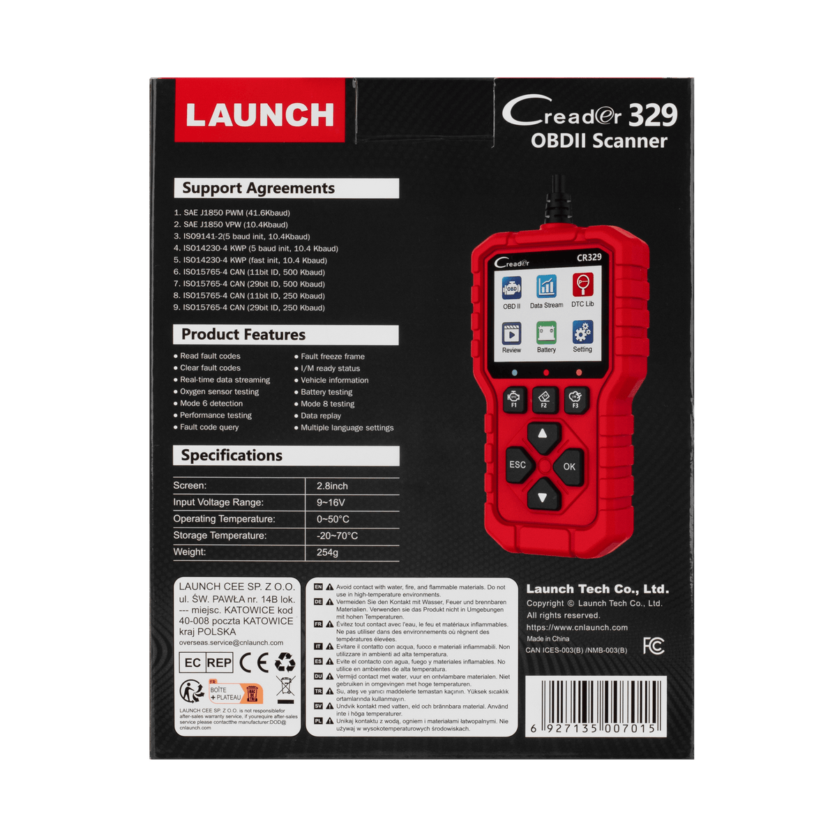 LAUNCH CR329 OBD2 Diagnosis | Maquina Diagnosis Coche Multimarca (Rojo) Analizador Motor | Test Batería, Diagnostica fallos Check Engine al instante | Datos en tiempo real | Para coches 1996-2026