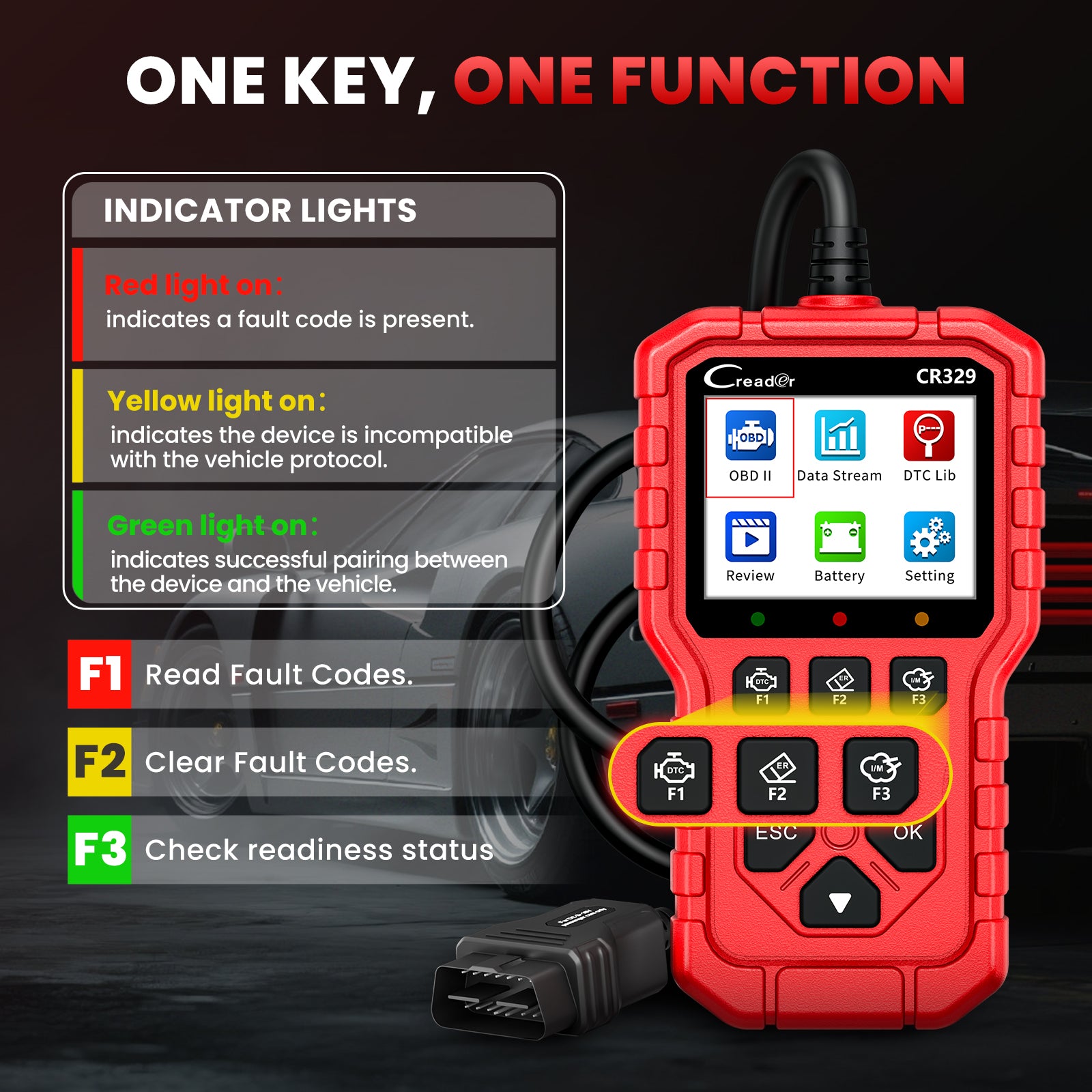LAUNCH CR329 OBD2 Diagnosis | Maquina Diagnosis Coche Multimarca (Rojo) Analizador Motor | Test Batería, Diagnostica fallos Check Engine al instante | Datos en tiempo real | Para coches 1996-2026