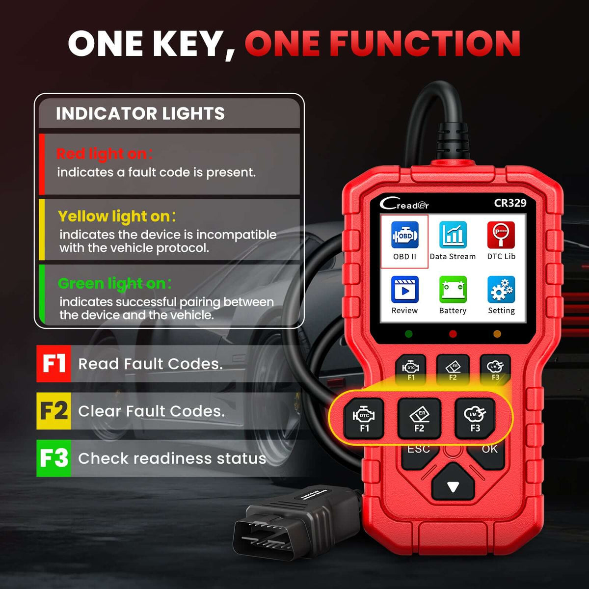 LAUNCH CR329 OBD2 Diagnosis | Maquina Diagnosis Coche Multimarca (Rojo) Analizador Motor | Test Batería, Diagnostica fallos Check Engine al instante | Datos en tiempo real | Para coches 1996-2026