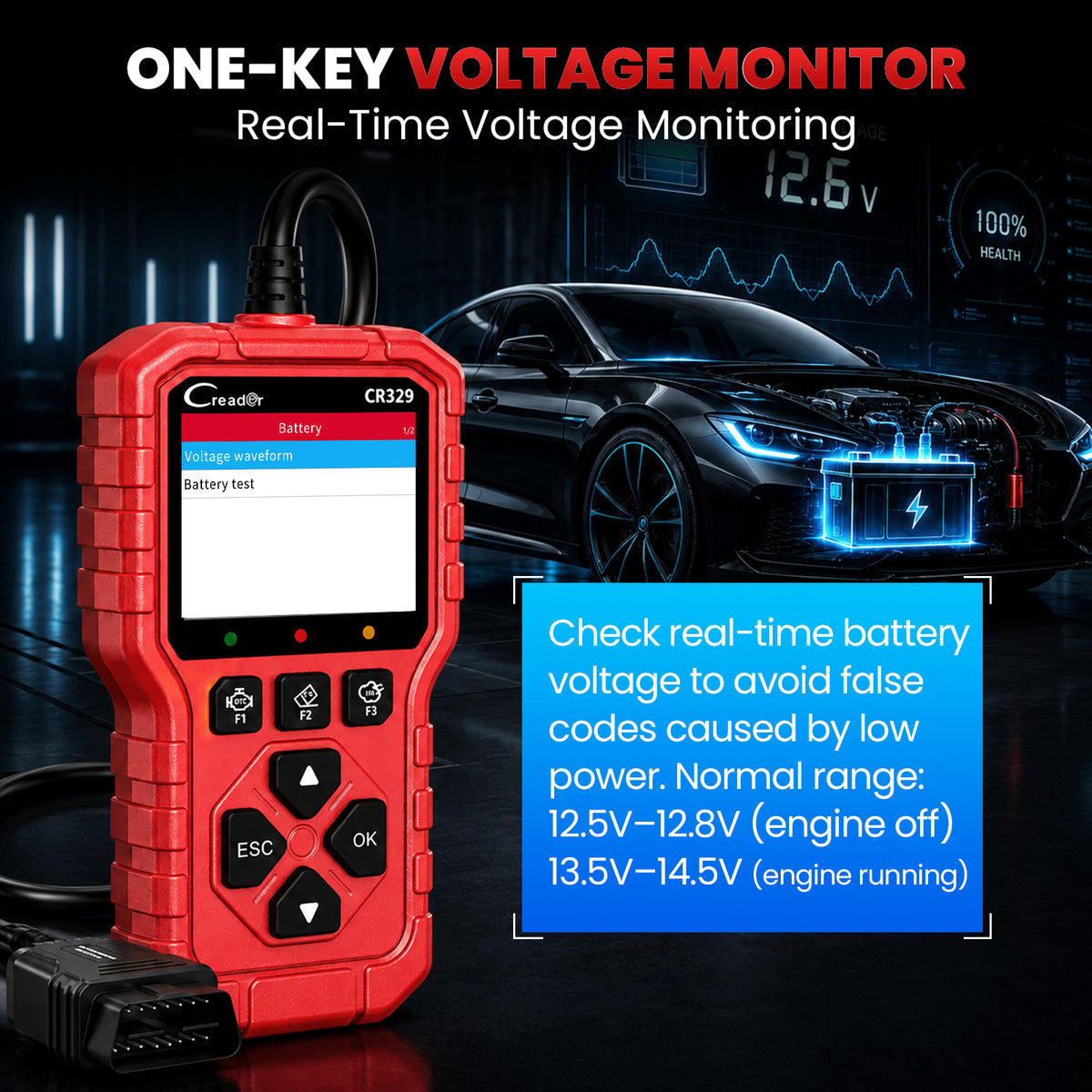 LAUNCH CR329 OBD2 Diagnosis | Maquina Diagnosis Coche Multimarca (Rojo) Analizador Motor | Test Batería, Diagnostica fallos Check Engine al instante | Datos en tiempo real | Para coches 1996-2026
