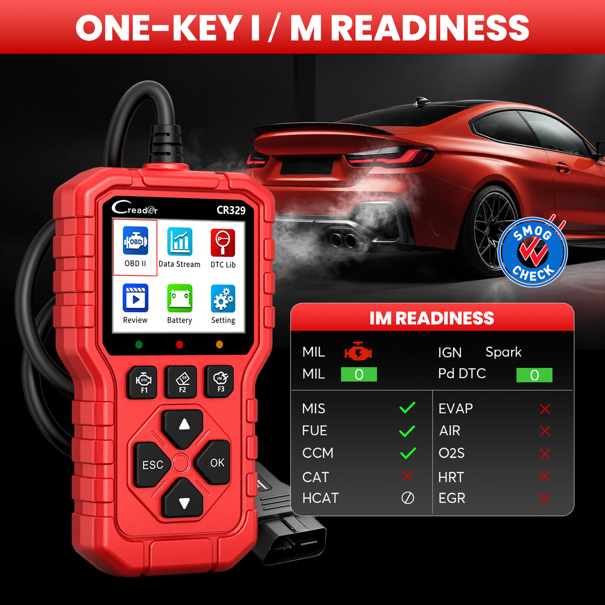 LAUNCH CR329 OBD2 Diagnosis | Maquina Diagnosis Coche Multimarca (Rojo) Analizador Motor | Test Batería, Diagnostica fallos Check Engine al instante | Datos en tiempo real | Para coches 1996-2026