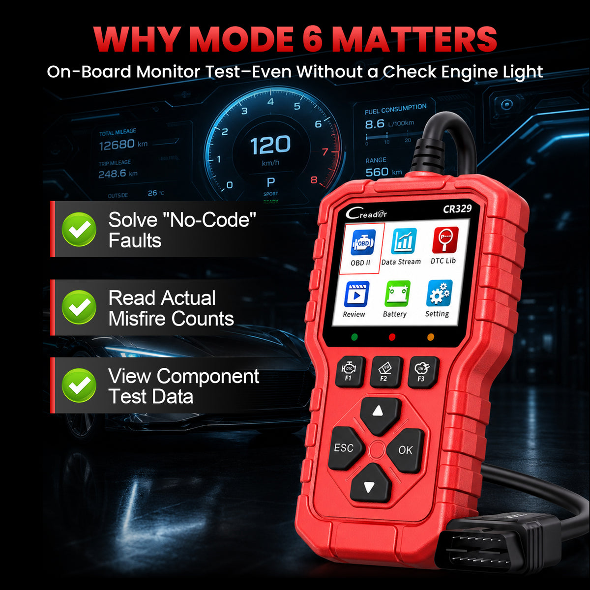 LAUNCH CR329 OBD2 Diagnosis | Maquina Diagnosis Coche Multimarca (Rojo) Analizador Motor | Test Batería, Diagnostica fallos Check Engine al instante | Datos en tiempo real | Para coches 1996-2026