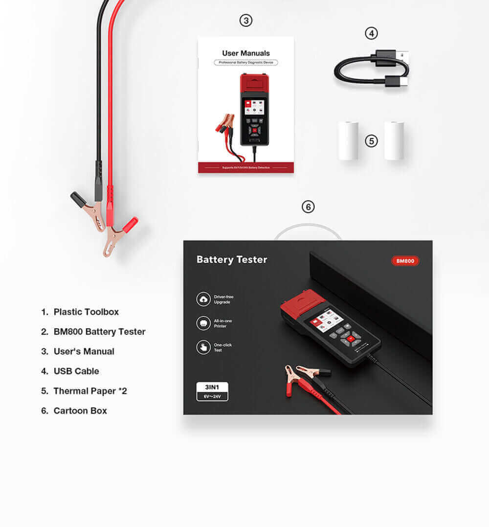 KINGBOLEN® BM800 Car Heavy Duty Truck Battery Tester 6V12V24V Cranking Charging Test With Printer