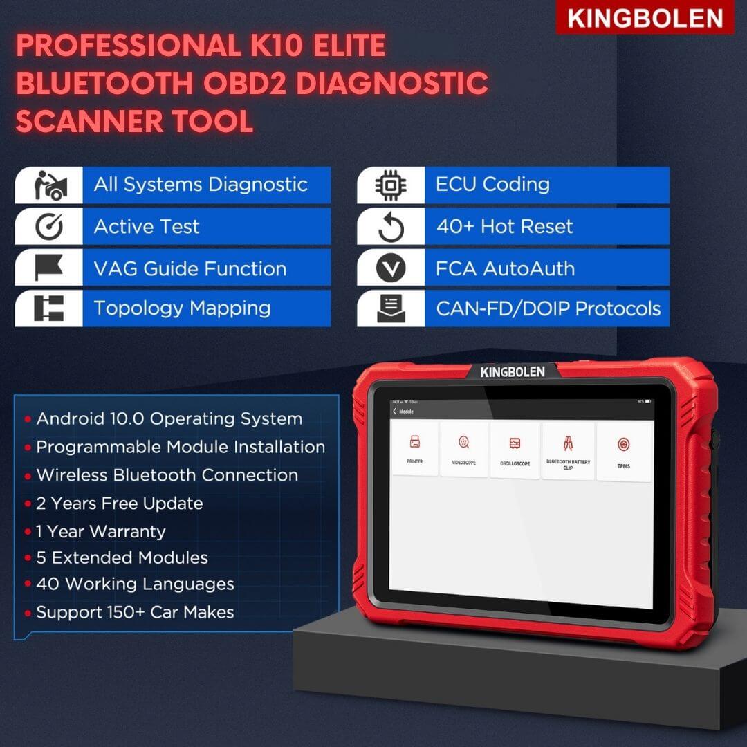 2025 Kingbolen K10 Elite CANFD&Doip Obd2 Scanner 40+ Resets All System Car Diagnostic Tools With ECU Coding Active Test Guide Function
