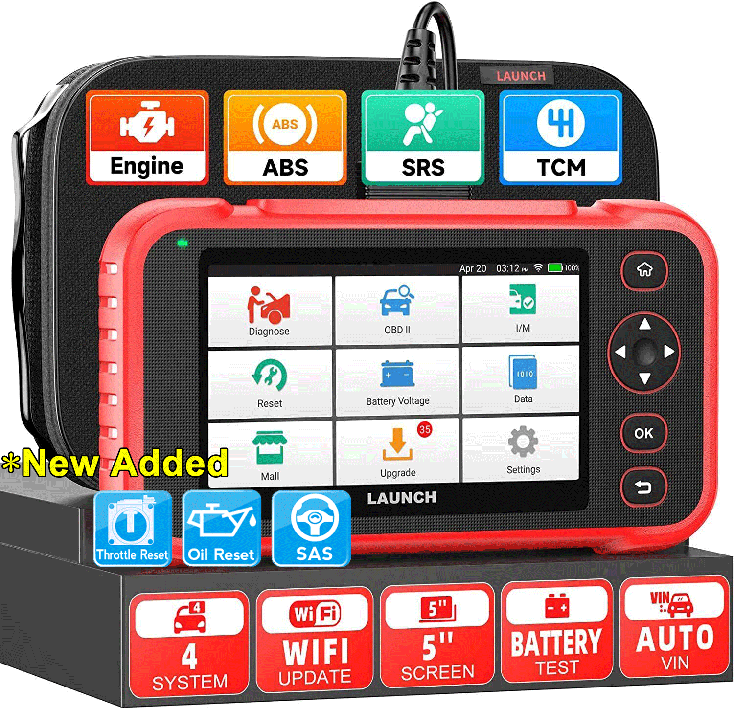 LAUNCH OBD2 Scanner CRP129E, 2023 Newest Elite Ver Engine/ABS/SRS/TCM Scan  Tool, 8 Reset Oil/EPB/TPMS/SAS/Throttle/DP F/Brake Reset, Injector Coding