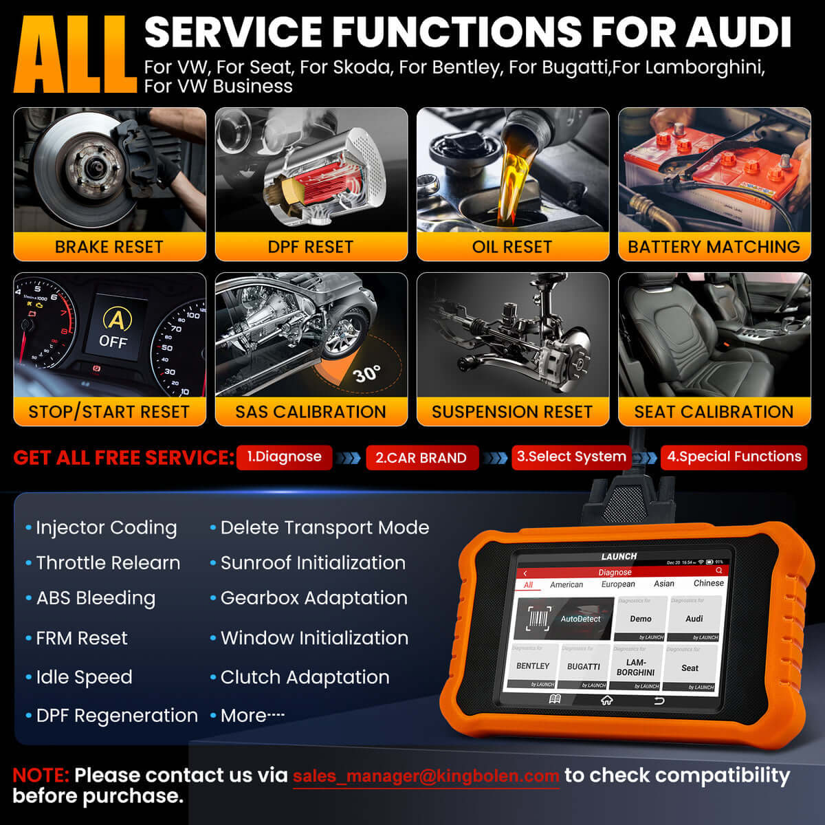LAUNCH X431 Creader Elite 2.0 For AUDI OBD2 Scanner Bi Directional Diagnostic Tool SRS DPF Oil Reset Code Reader(Support Volkswagen, Audi, Bentley, Skoda, Bugatti, Lamborghini, Seat)