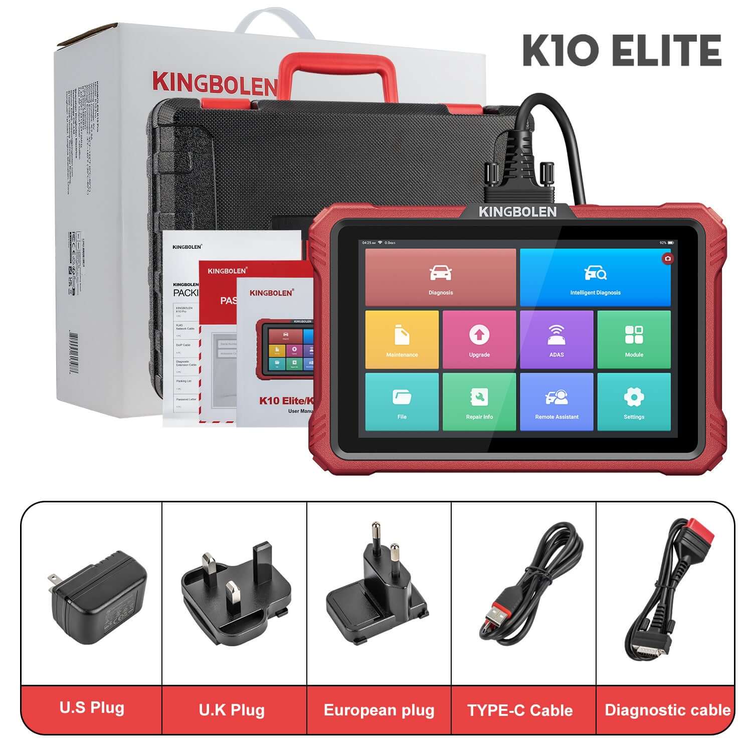 2025 Kingbolen K10 Elite CANFD&Doip Obd2 Scanner 40+ Resets All System Car Diagnostic Tools With ECU Coding Active Test Guide Function