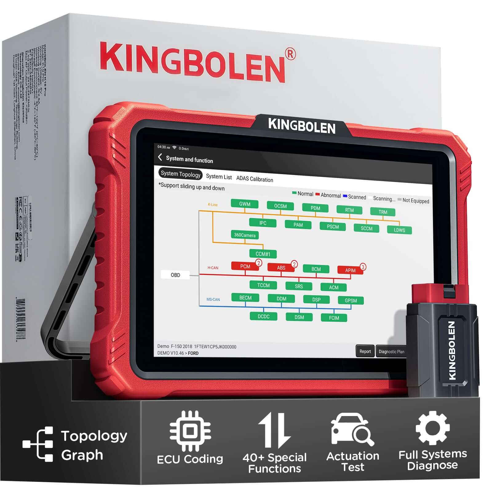 2026 Kingbolen K10 PRO CANFD&Doip Bluetooth Obd2 Scanner 40+ Resets All System Car Diagnostic Tools With ECU Coding Active Test Guide Function