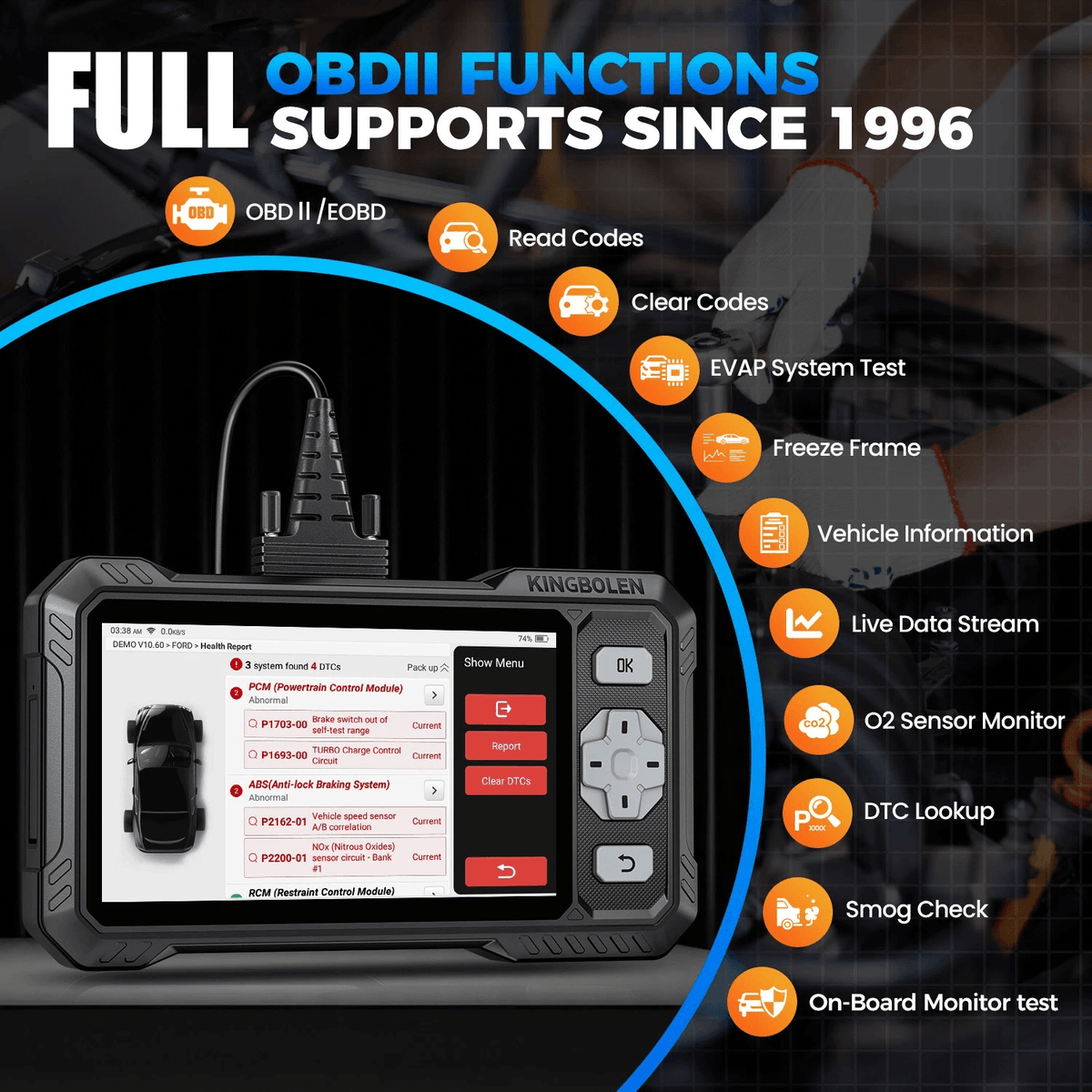 KINGBOLEN S608 Bi-Directional OBD2 Scanner with CAN FD & FCA/SGW Support for Full System Diagnostics and 9 Service Resets, Lifetime Free Update.