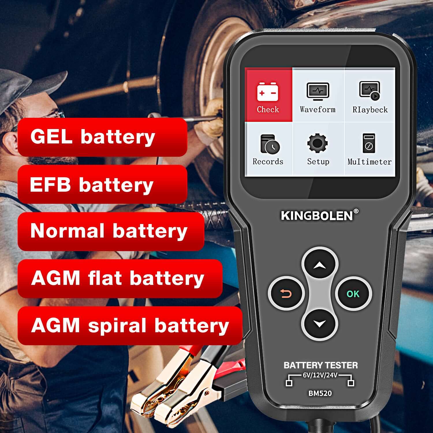 KINGBOLEN® BM520 6V 12V 24V Auto Battery Tester