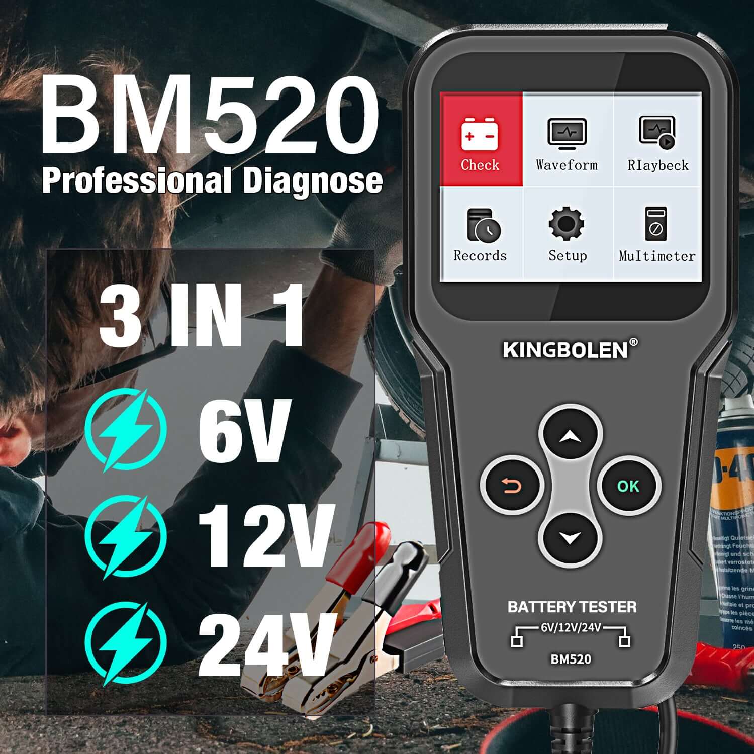 KINGBOLEN BM520 3-in-1 Multimeter Car Battery Tester