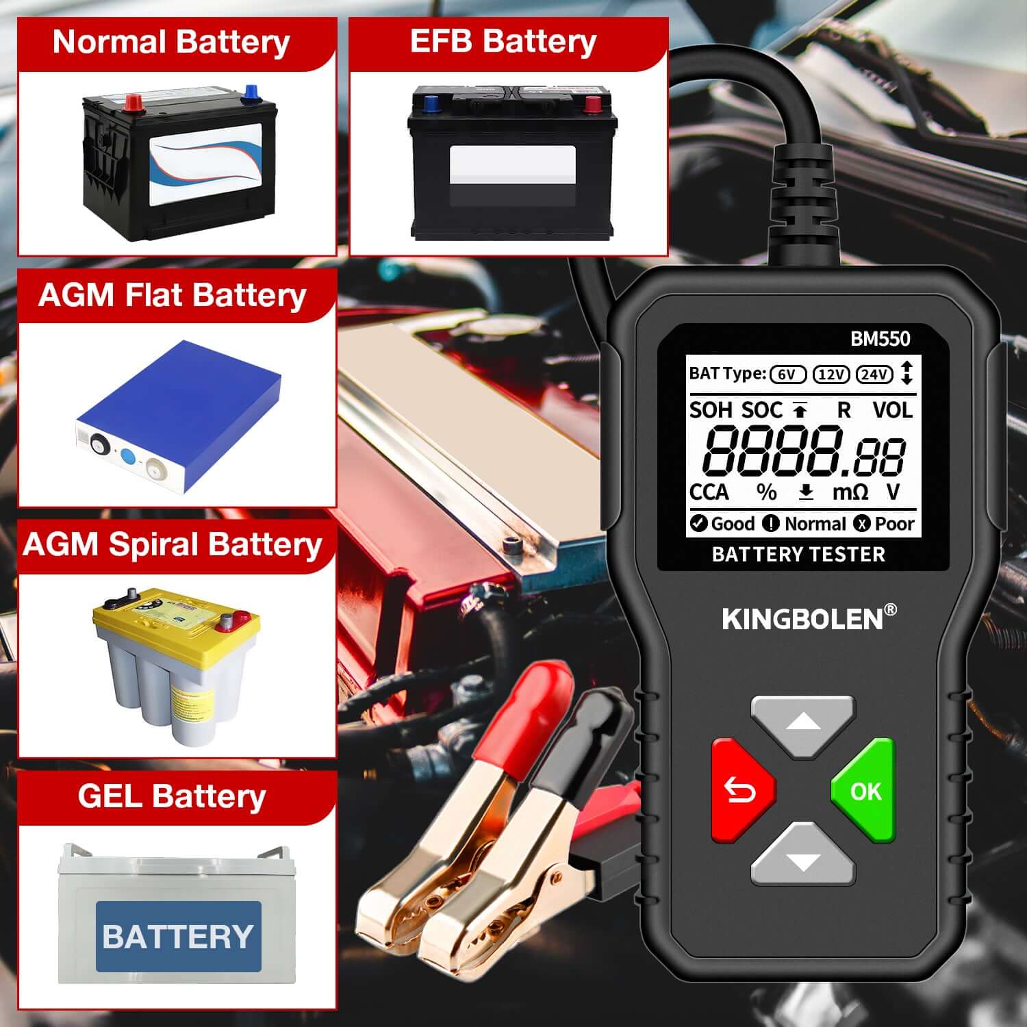 KINGBOLEN® BM550 6V 12V 24V Auto Battery Tester