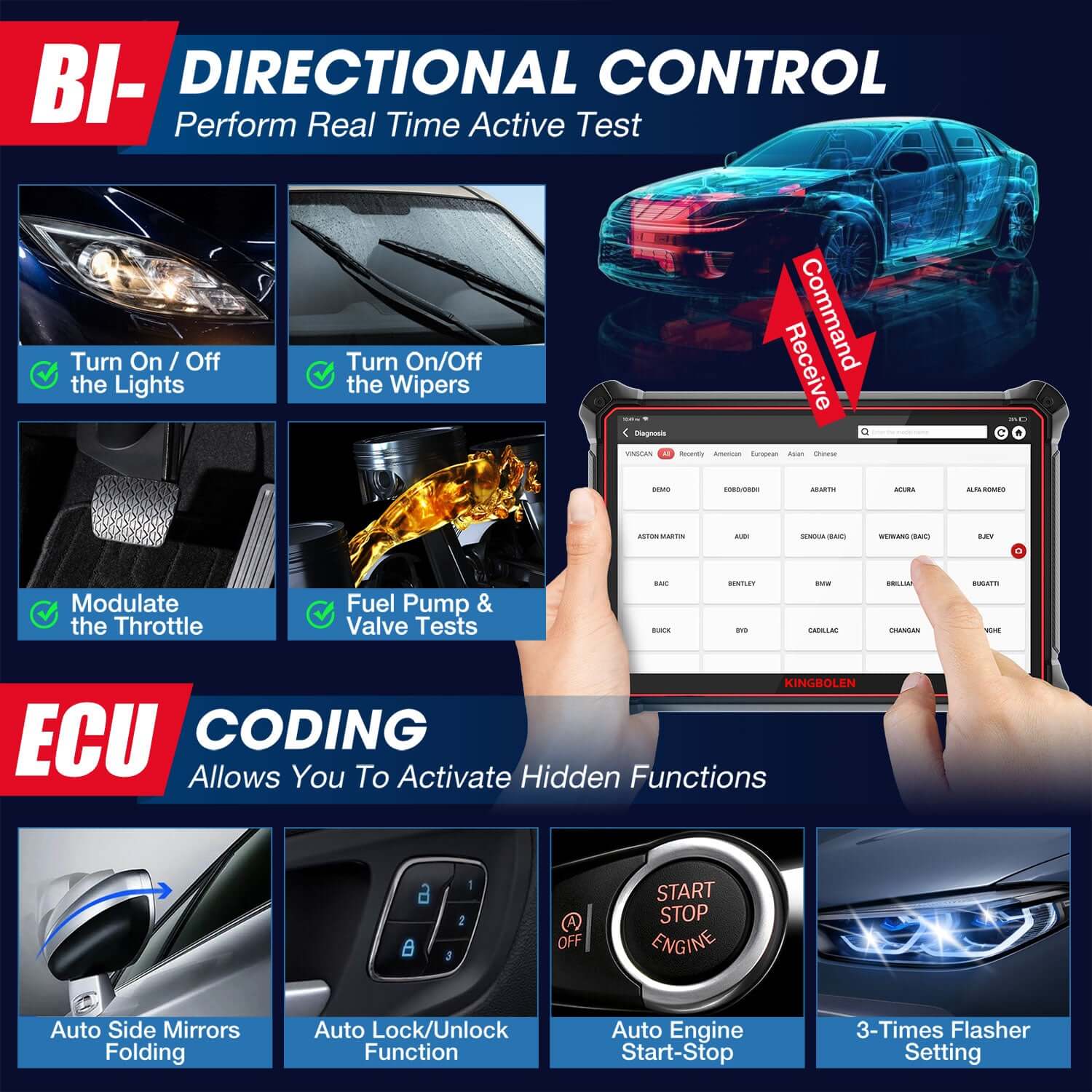 KINGBOLEN® K10 All Systems ECU Coding And Bidirectional Test OBD2 Scanner