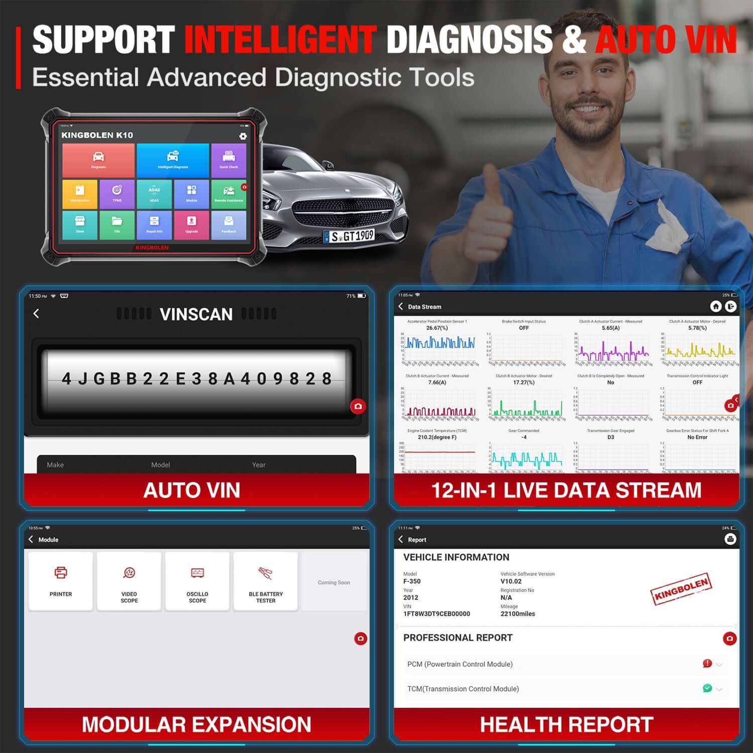 KINGBOLEN® K10 All Systems ECU Coding And Bidirectional Test OBD2 Scanner