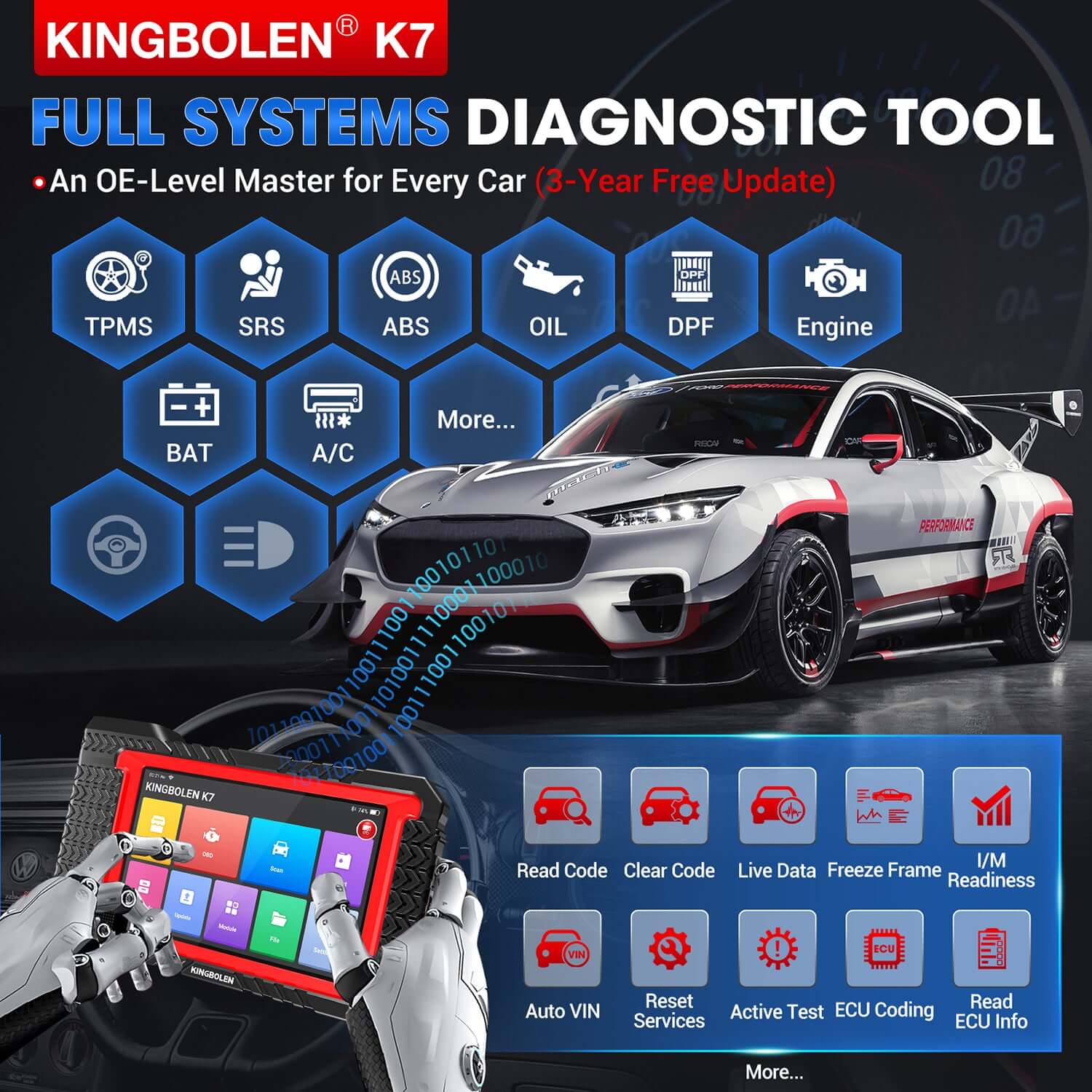 KINGBOLEN® K7 All Systems Bidirectional Test Bluetooth OBD2 Scanner with 3 Years Free update