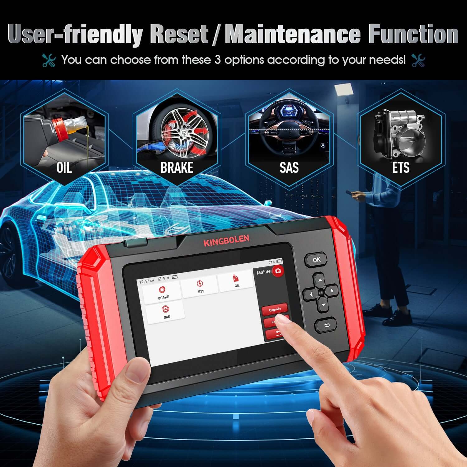 KINGBOLEN® S500 S600 S800 4 Systems OBD2 Scanner with Reset Functions