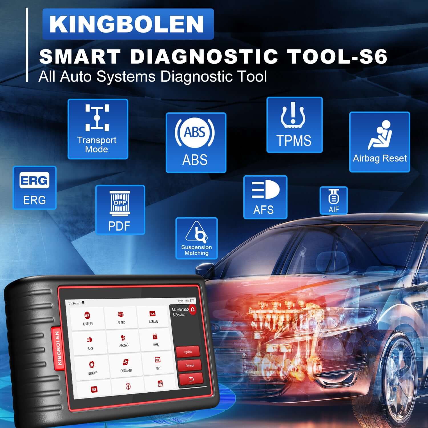 KINGBOLEN® S6 Bluetooth OBD2 Scanner with 28 Reset Functions and Lifetime Free Update