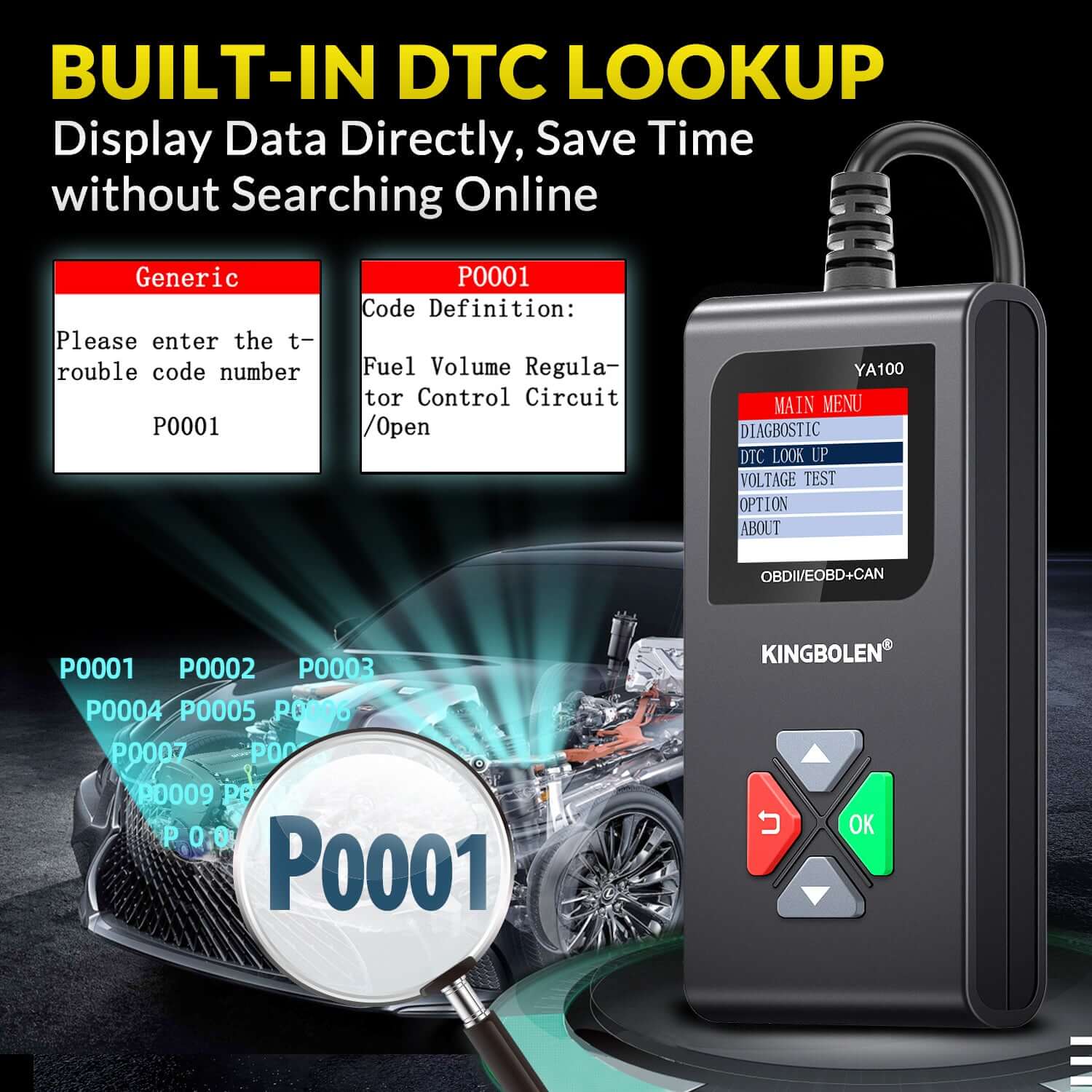KINGBOLEN® YA100 Auto OBD2 Scanner For Car Exhaust Inspection