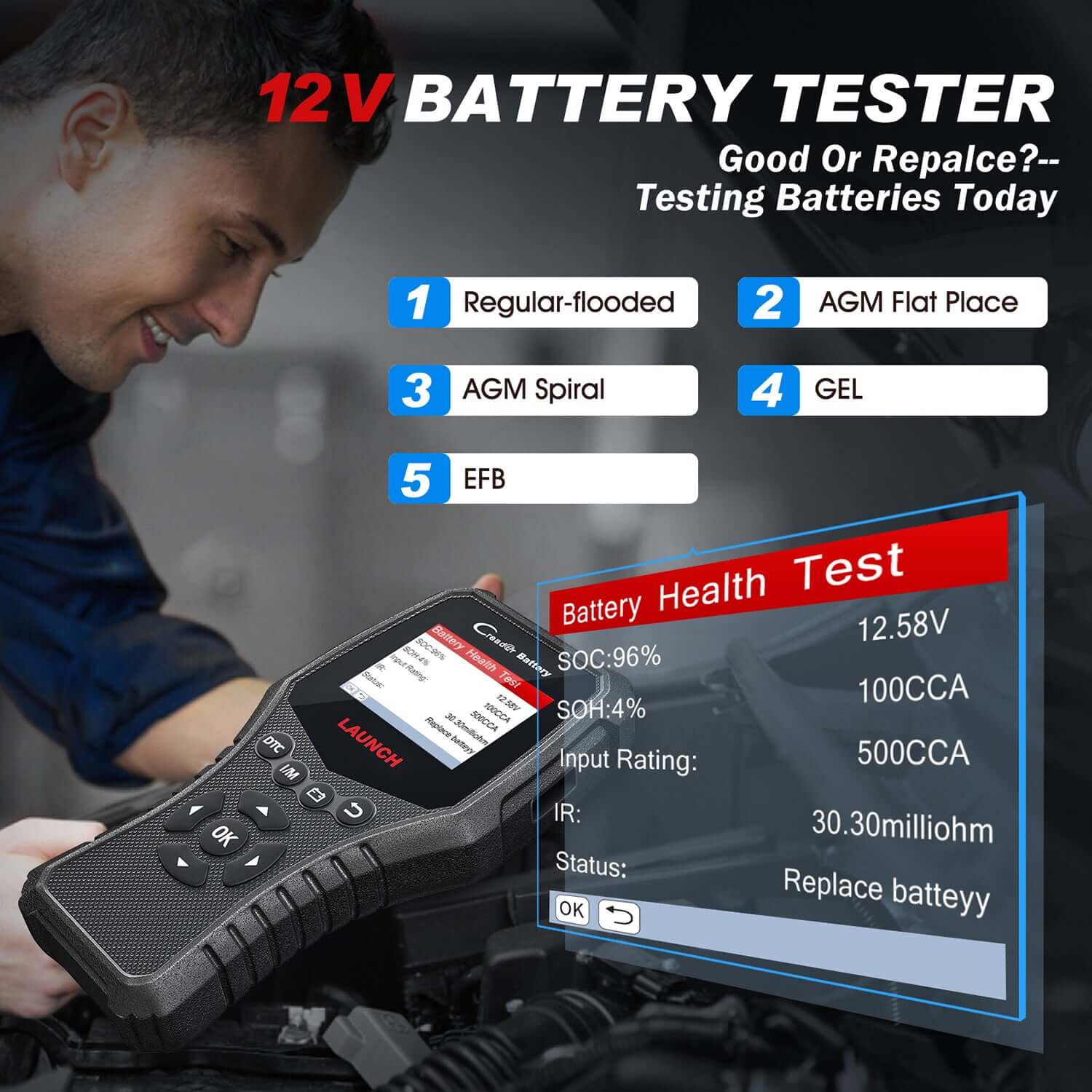 LAUNCH® CRB3001 OBD2 Scanner and Battery Tester