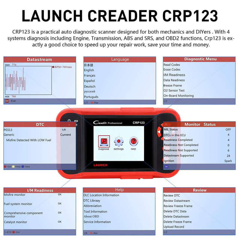 2025 LAUNCH CRP123 OBD2 Scanner – Engine, ABS, SRS, Transmission Code Reader, Full OBDII Diagnostic Tool with Live Data Graph & Lifetime Free Updates