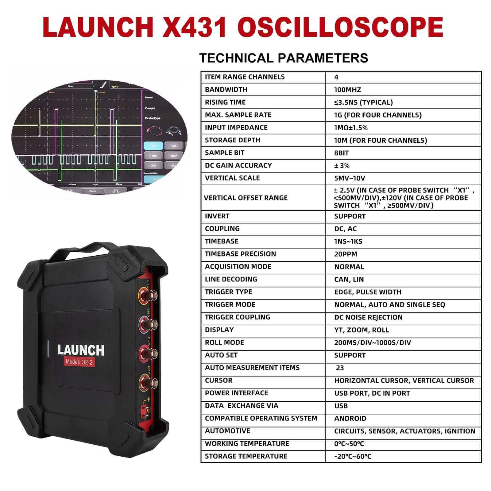 LAUNCH® x431 02-2 Scope Box Oscilloscope (4 Channels) Compatible With The X-431 PAD VII, PAD V, PAD III