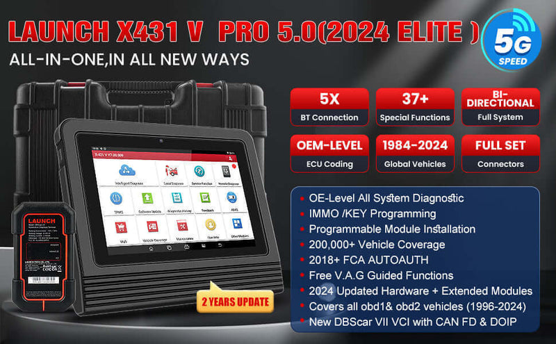 LAUNCH X431 PRO V5.0 2023 Diagnostic Scan Tool with CANFD for 2024 Models Same as X431 V+, ECU Coding Active Test 37+ Resets OEM Full System OBD2 Scanner, AutoAuth for FCA SGW, 2 Years Free Update