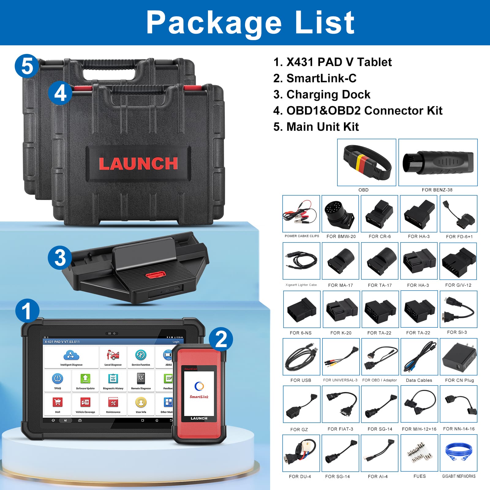 LAUNCH® X431 PAD V Elite Smartlink ECU Online Programming CAN-FD OBD2 Scanner