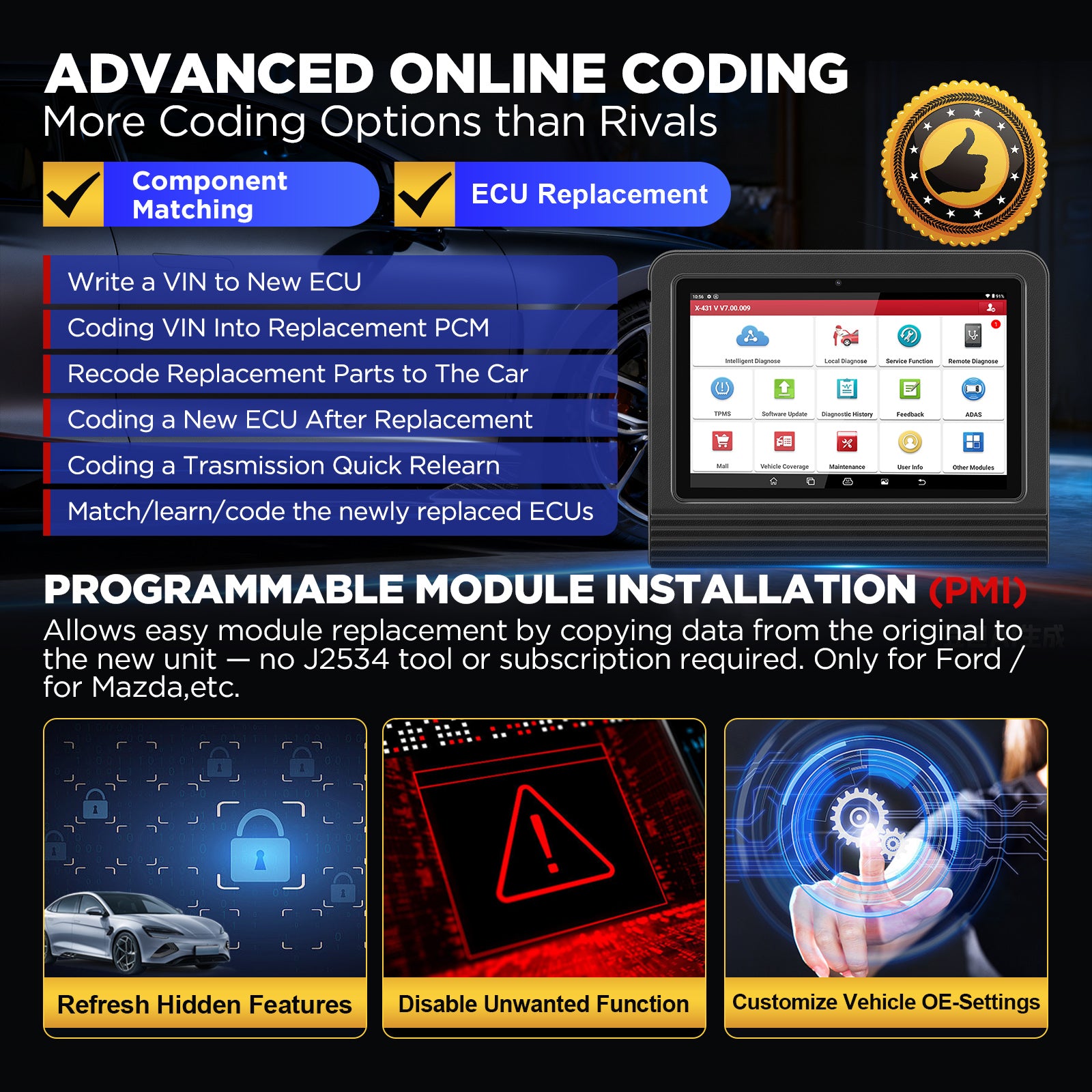 LAUNCH X431 PRO V5.0 2024 Diagnostic Scan Tool with CANFD for 2024 Models Same as X431 V+, ECU Coding Active Test 37+ Resets OEM Full System OBD2 Scanner, AutoAuth for FCA SGW, 2 Years Free Update