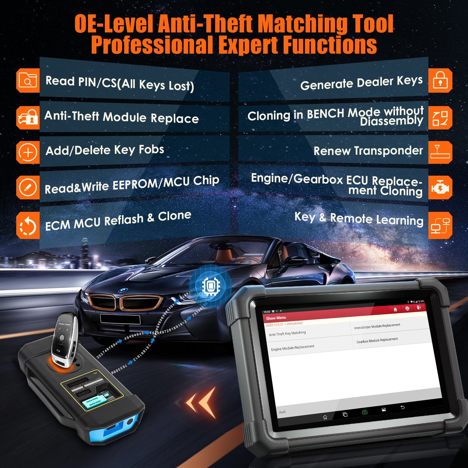 LAUNCH® X431 IMMO Plus Key Programmer All-In-One Bi-directional and ECU Coding OBD2 Scanner OE-Level All System Diagnoses