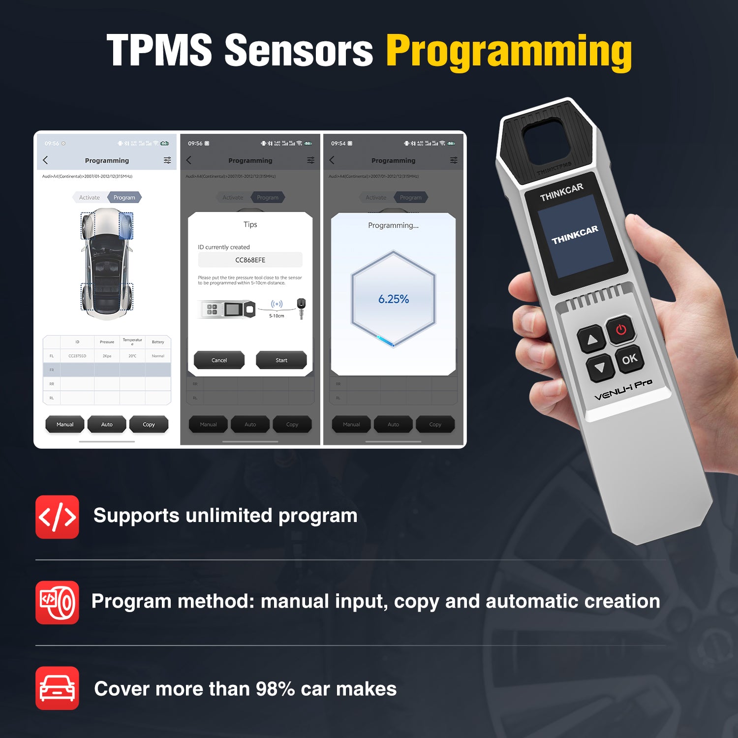 VENU-i Pro TPMS Sensor Tool – Diagnose, Program, Relearn Tire Sensors – Supports Thinkdiag, THINKTOOL, Kingbolen K Series – Enhanced THINKTPMS G2