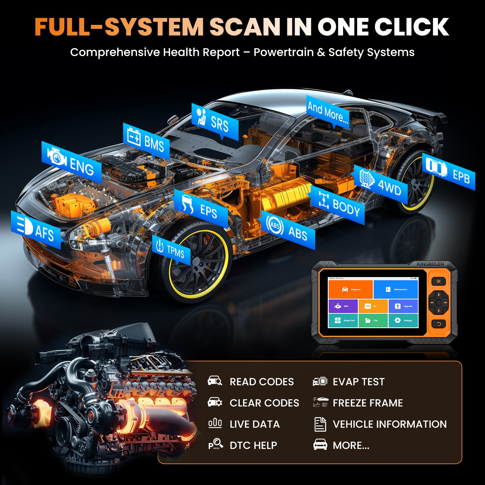 KINGBOLEN S6 Pro Bi-directional Scan Tool with 20 Resets | Lifetime Free Update