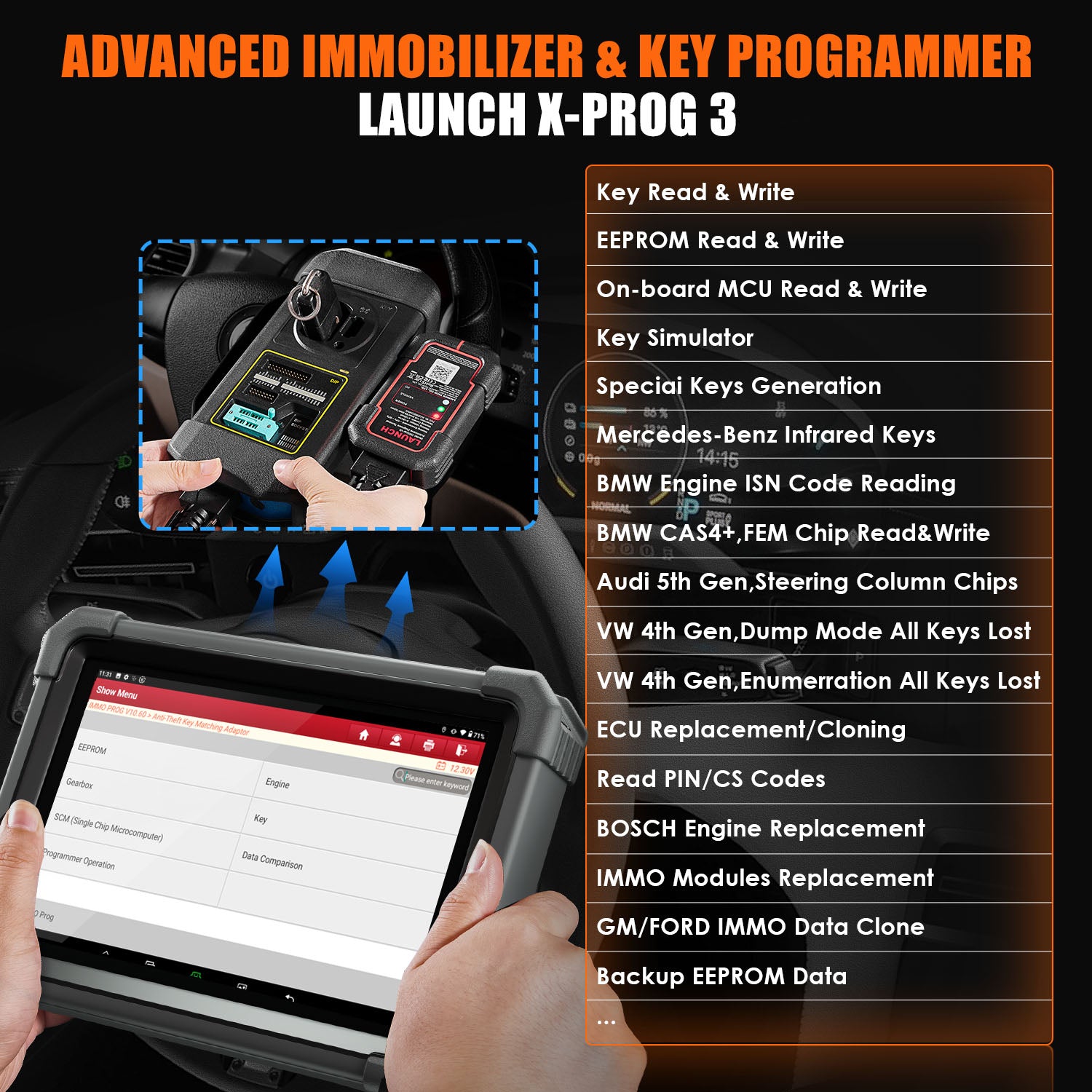 LAUNCH® X431 IMMO Plus Key Programmer All-In-One Bi-directional and ECU Coding OBD2 Scanner OE-Level All System Diagnoses