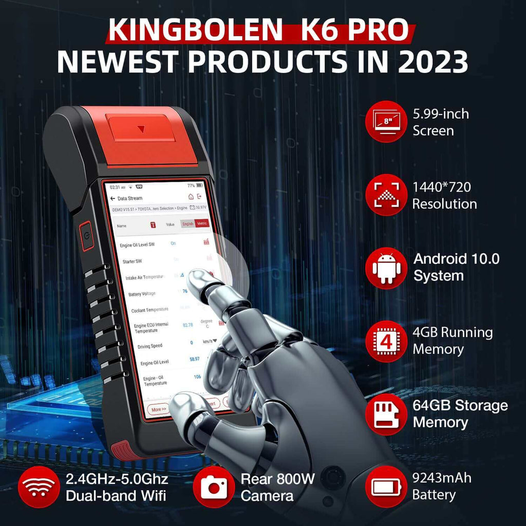 KINGBOLEN K6 PRO All Systems Battery Tester TPMS Printer Diagnostic Scanner  with 2 Years Free update K7 upgrate version