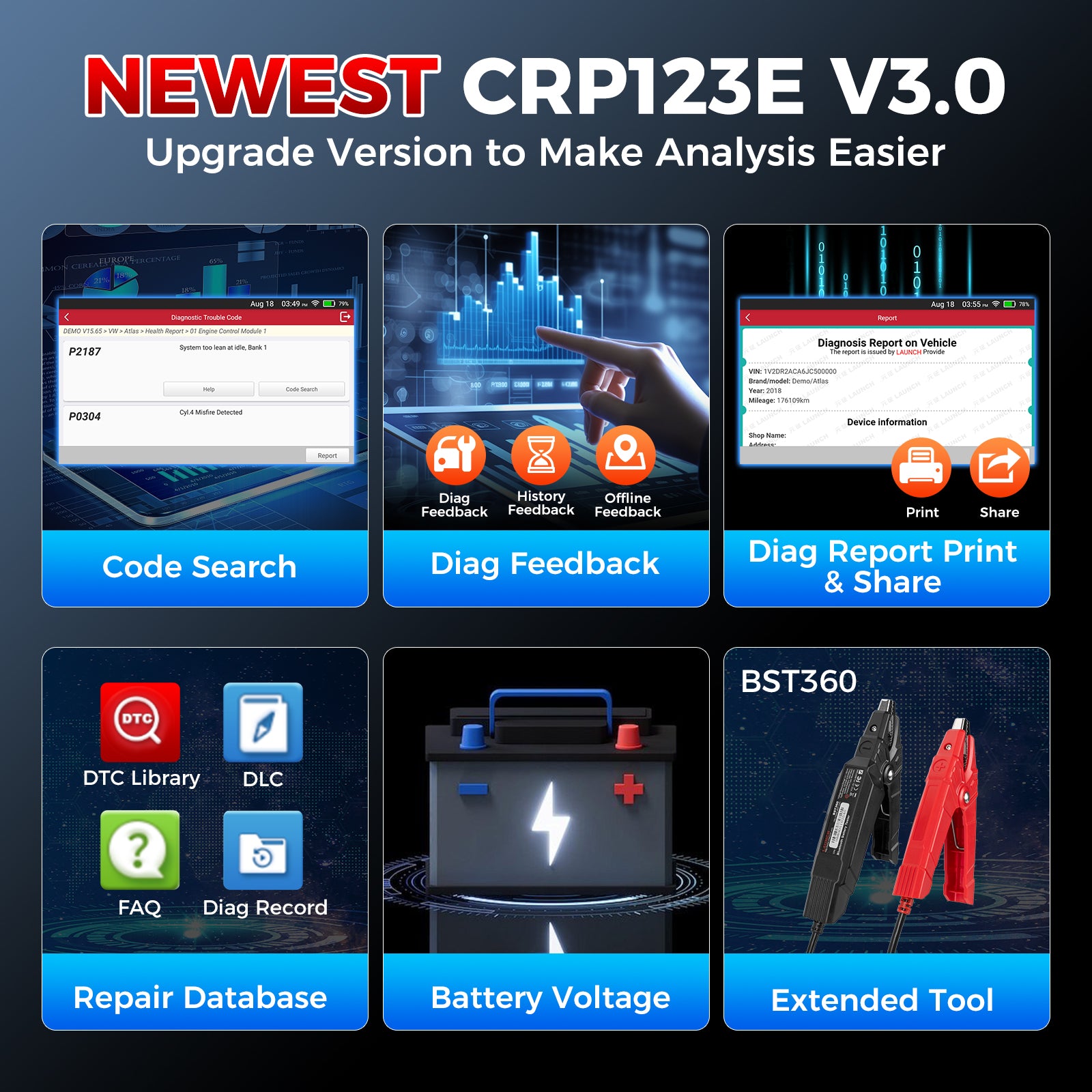LAUNCH CRP123E V3.0 Scan Tool for Throttle Body Relearn & Canfd & Doip