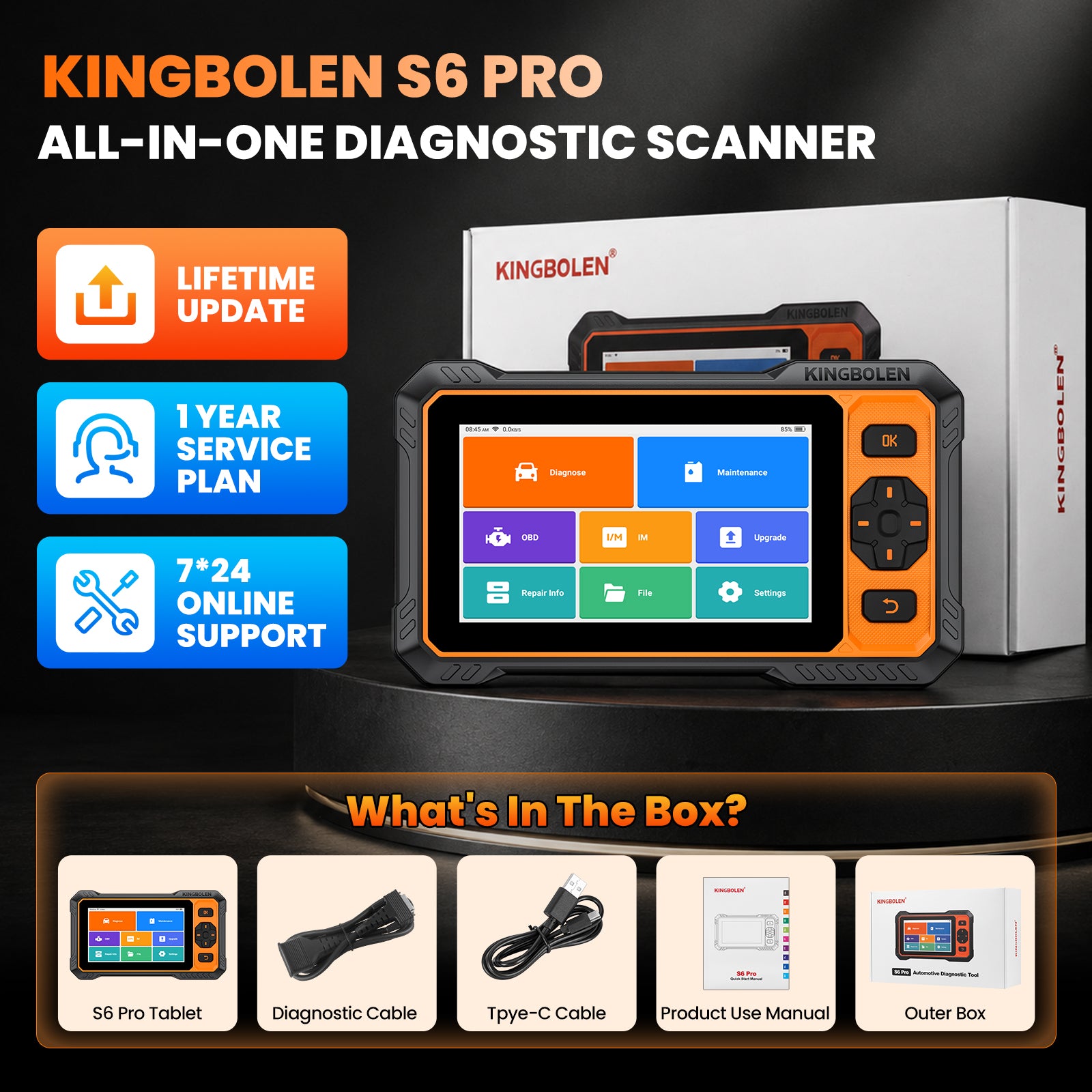 KINGBOLEN S6 Pro Bi-directional Scan Tool with 20 Resets | Lifetime Free Update