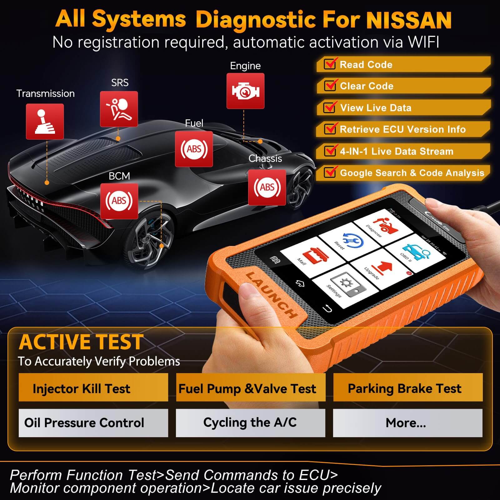 LAUNCH X431 Creader Elite For Nissan for Infiniti Bi directional Diagnostic Scanner ALL System Code Reader(Support Infiniti, Nissan GTR, Dongfeng Nissan, Venucia)