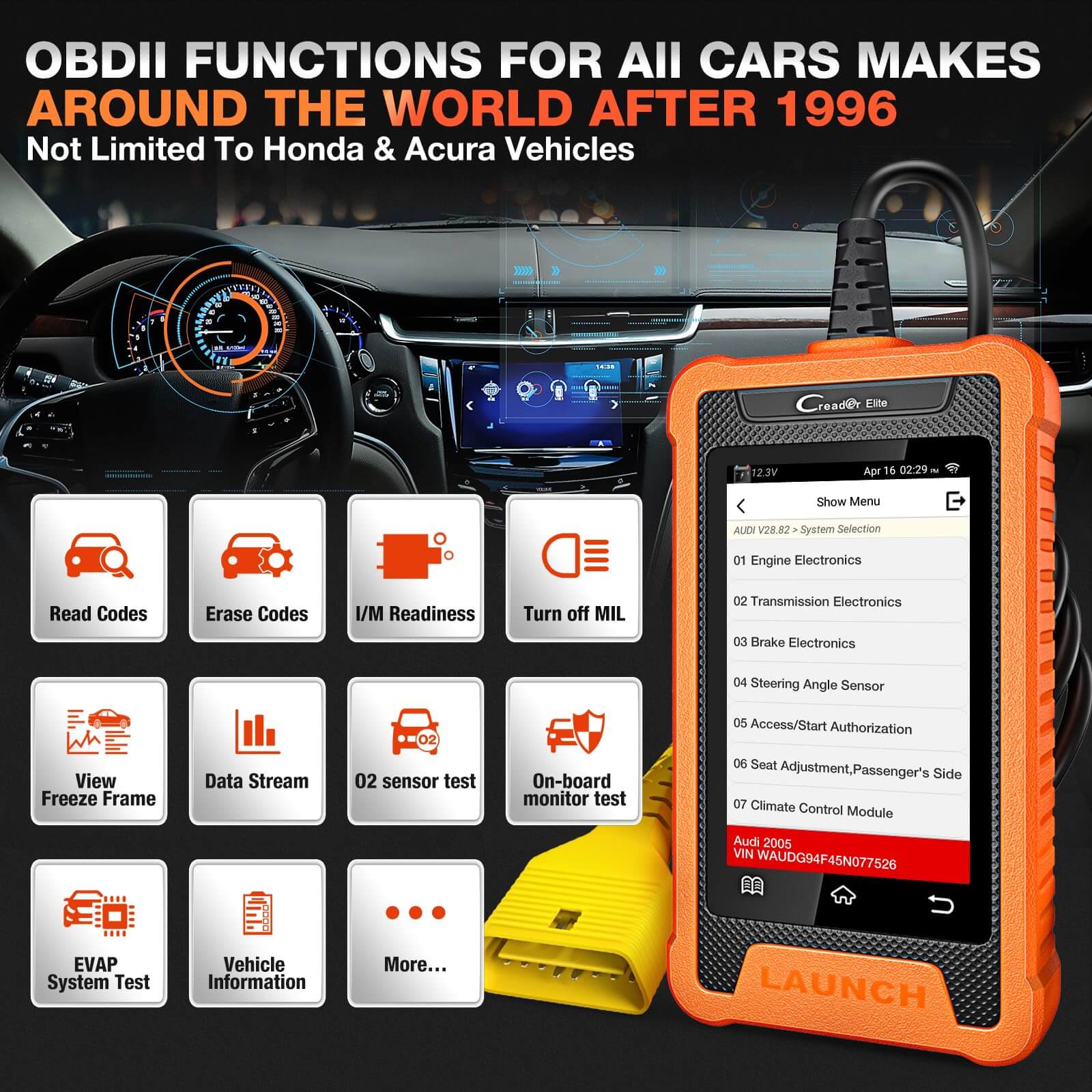 LAUNCH X431 Creader Elite For HONDA OBD2 Scanner Bi directional Diagnostic Tool Professional Code Reader(Support Acura, Dongfeng Honda, GAC Honda)