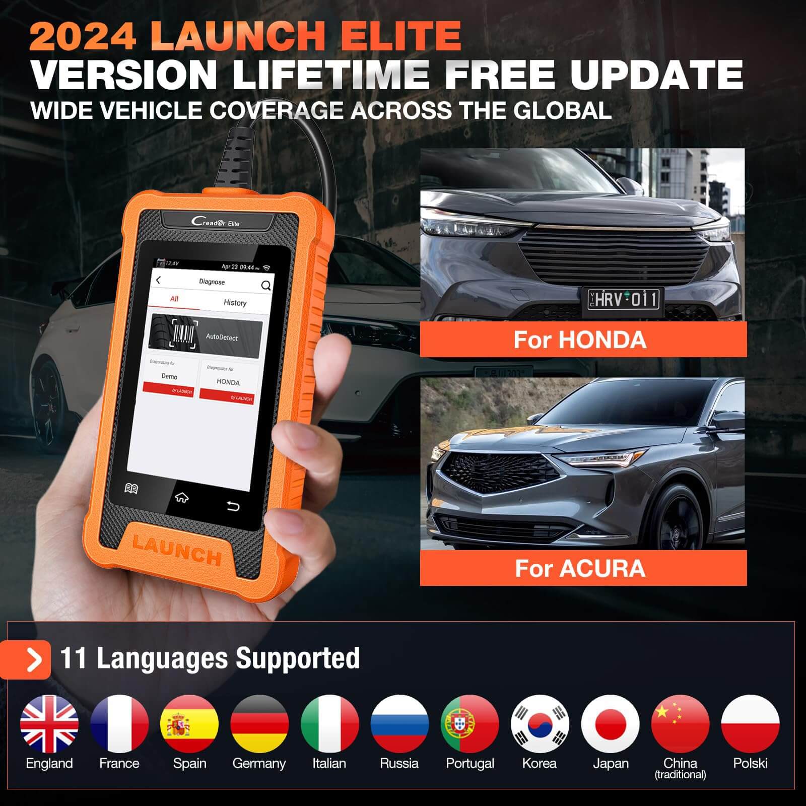 LAUNCH X431 Creader Elite For HONDA OBD2 Scanner Bi directional Diagnostic Tool Professional Code Reader(Support Acura, Dongfeng Honda, GAC Honda)
