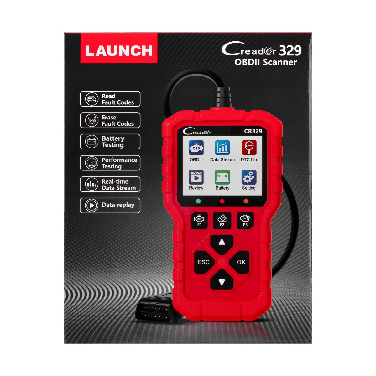 LAUNCH CR329 OBD2 Diagnosis | Maquina Diagnosis Coche Multimarca (Rojo) Analizador Motor | Test Batería, Diagnostica fallos Check Engine al instante | Datos en tiempo real | Para coches 1996-2026
