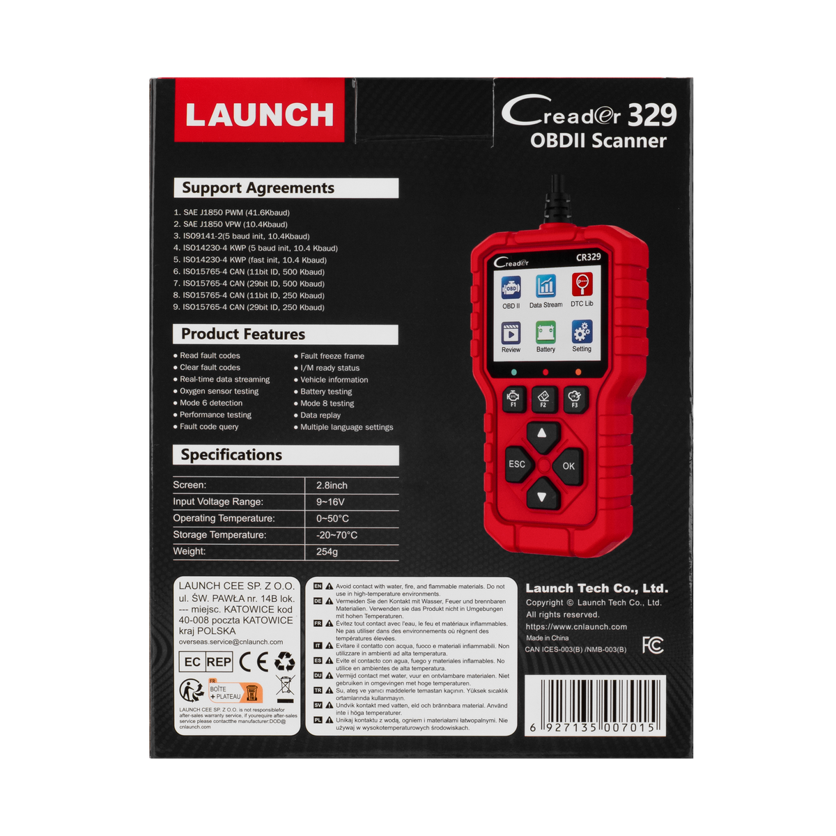 LAUNCH CR329 OBD2 Diagnosis | Maquina Diagnosis Coche Multimarca (Rojo) Analizador Motor | Test Batería, Diagnostica fallos Check Engine al instante | Datos en tiempo real | Para coches 1996-2026