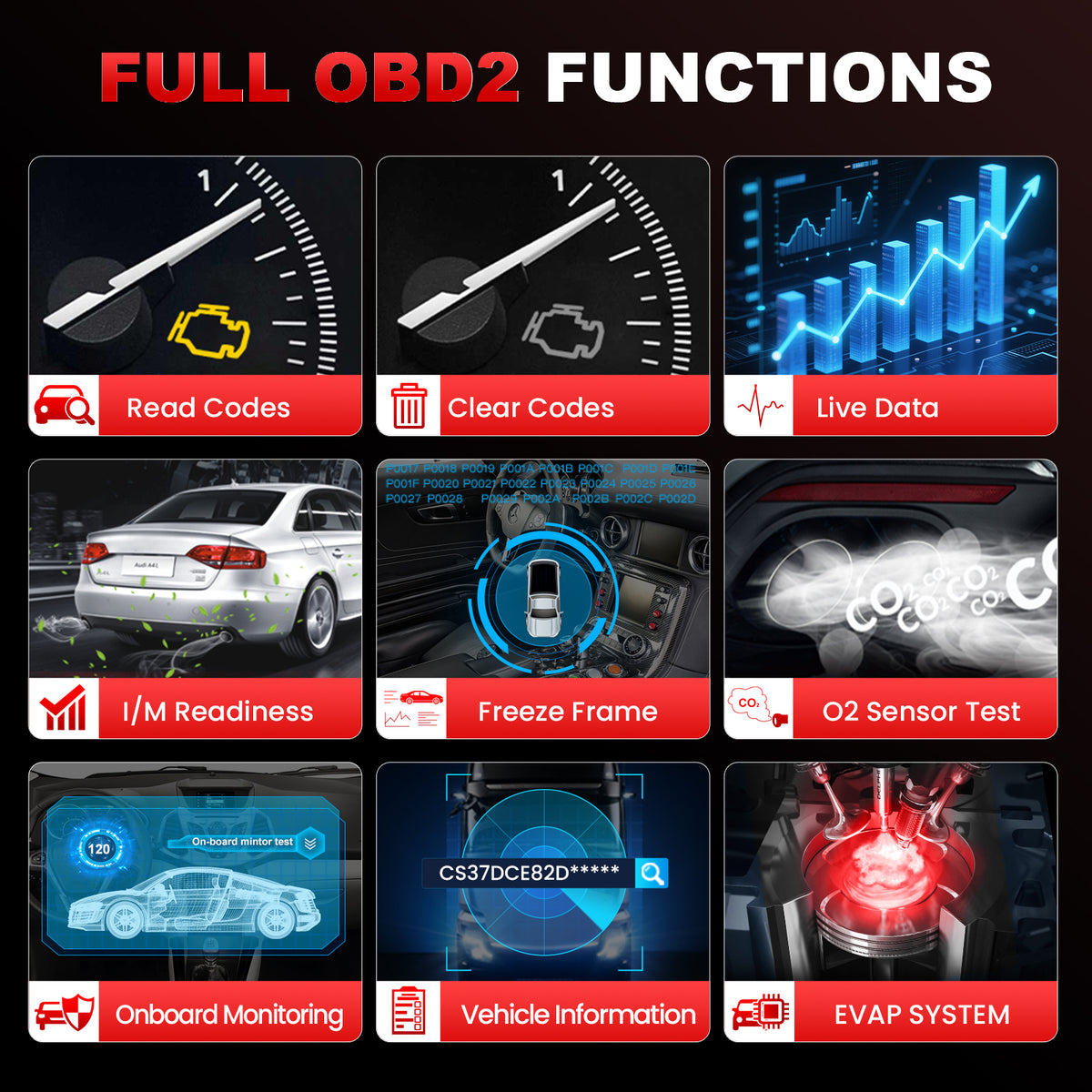 LAUNCH CR329 OBD2 Diagnosis | Maquina Diagnosis Coche Multimarca (Rojo) Analizador Motor | Test Batería, Diagnostica fallos Check Engine al instante | Datos en tiempo real | Para coches 1996-2026