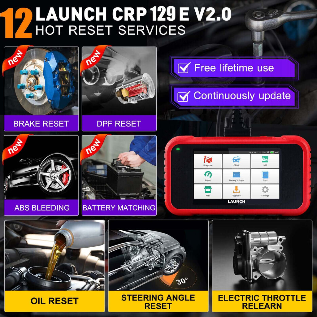 LAUNCH CRP129E V2.0 OBD2 Car Scanner Engine ABS SRS AT Diagnostic Tool