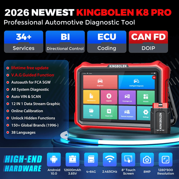KINGBOLEN K8 Pro 8" Wireless Automotive Diagnostic Tool with CAN FD & DoIP