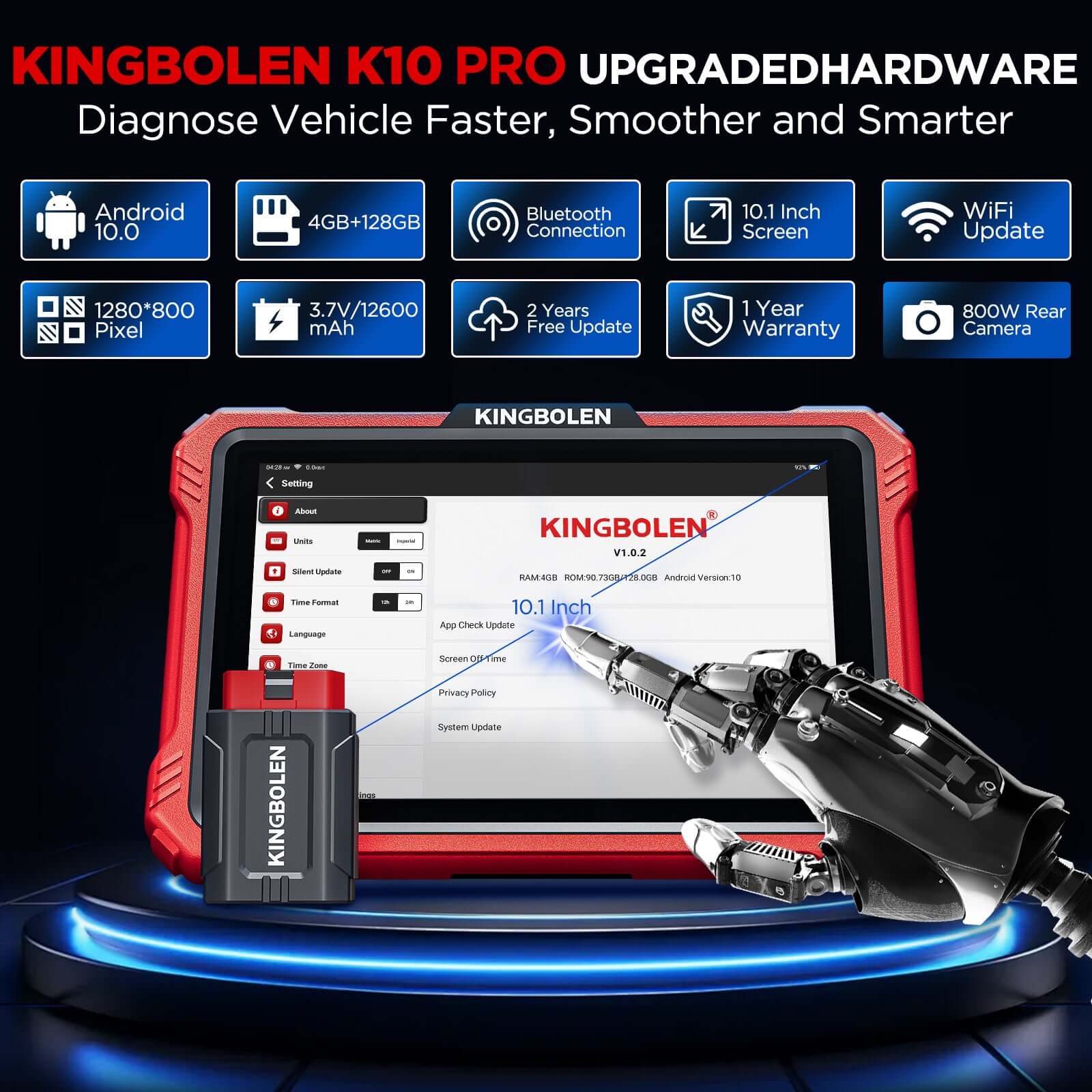 2026 Kingbolen K10 PRO CANFD&Doip Bluetooth Obd2 Scanner 40+ Resets All System Car Diagnostic Tools With ECU Coding Active Test Guide Function
