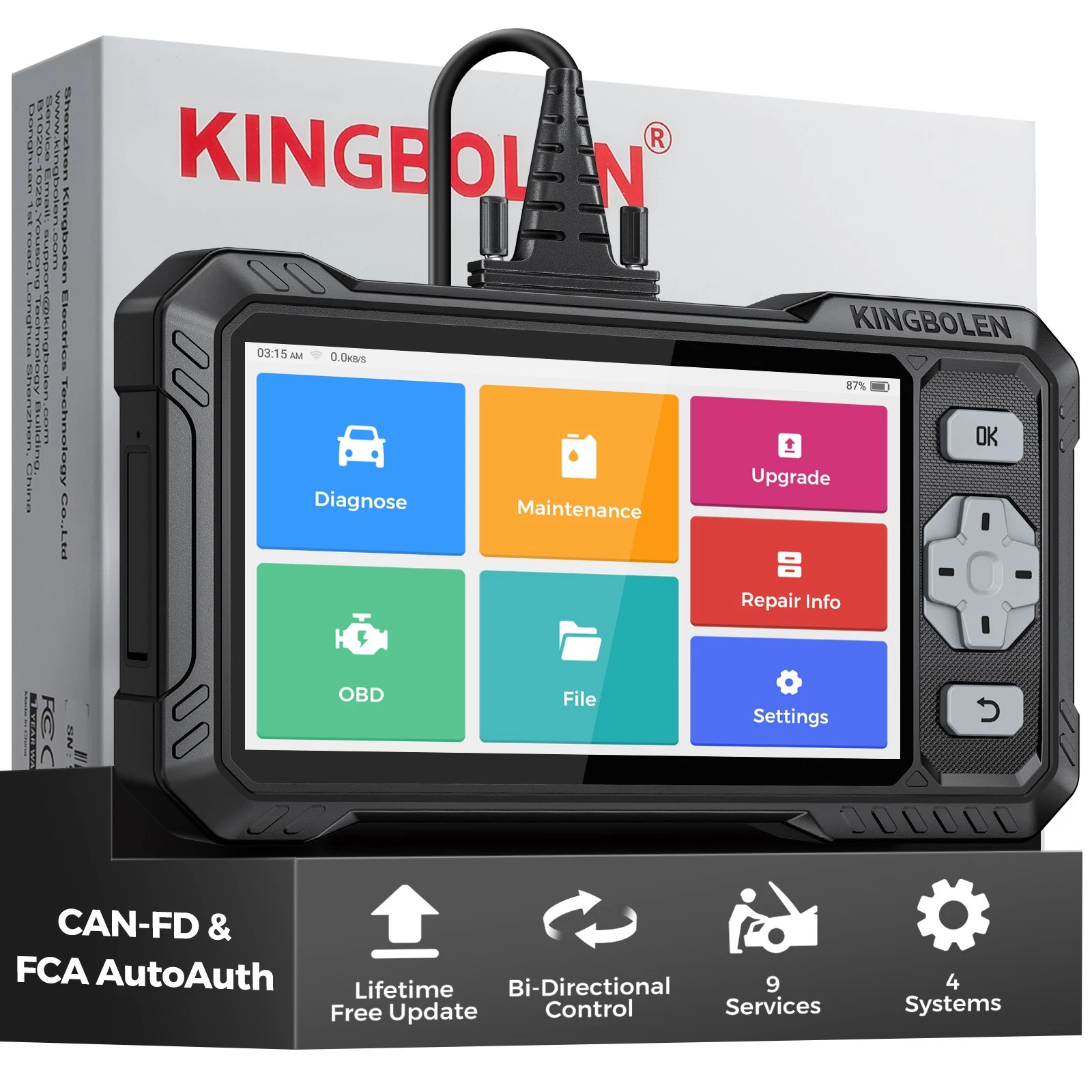 KINGBOLEN S608 Bi-Directional OBD2 Scanner with CAN FD & FCA/SGW Support for Full System Diagnostics and 9 Service Resets, Lifetime Free Update.