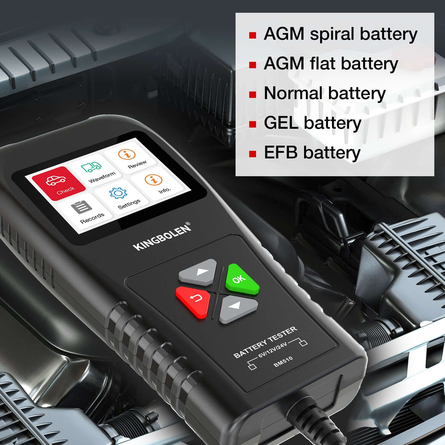 KINGBOLEN BM510 Car Battery Tester can test a variety of models