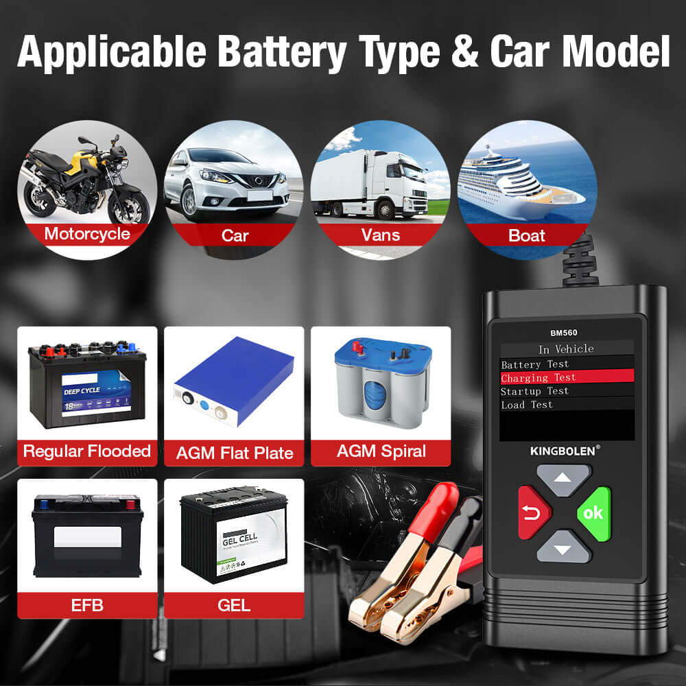 KINGBOLEN® BM560 Car Battery Tester for 6V and 12V Batteries